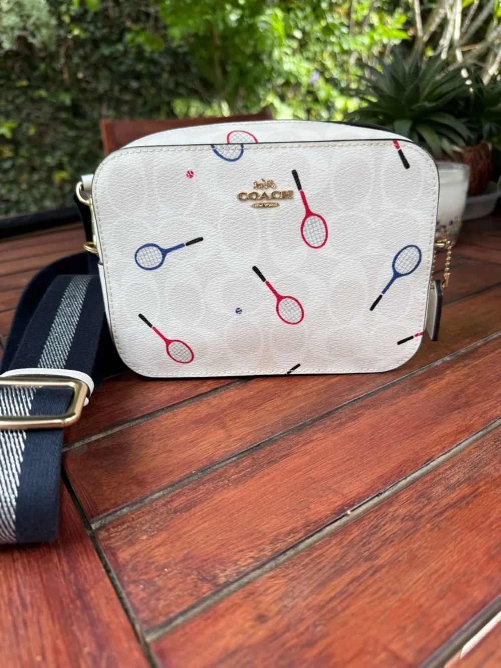 Tennis Enthusiasts - Coach White signature Crossbody with Tennis Print - Picture 1 of 7